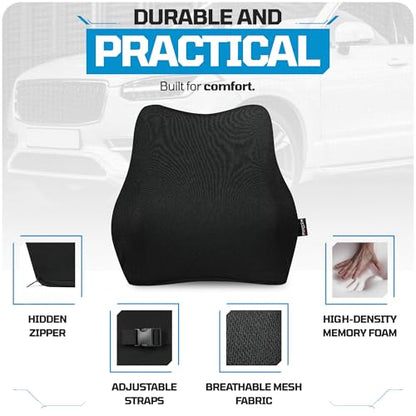 FORTEM Car Seat Cushion, Memory Foam Wedge Cushion for Driving, Car Seat Pad for Comfort, Non Slip Bottom, Adjustable Straps, Washable Cover