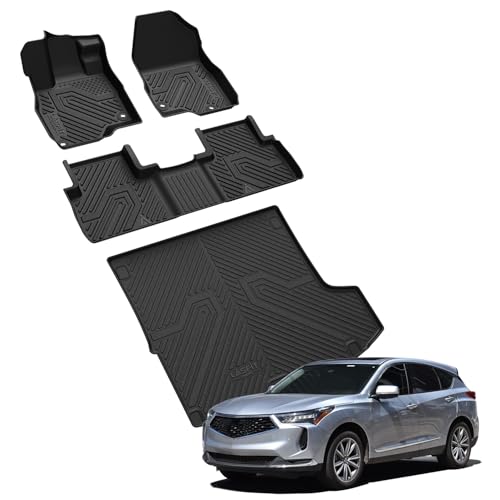LASFIT Floor Mats & Cargo Mat for Acura RDX (2019-2026) All Weather Floor Liner TPE Custom Fit 1st & 2nd Row Rubber Car Mats and Cargo Liner for Acura RDX Automotive Accessories, Black, Tasteless - size: 2019-2026 | For Acura RDX | 1st & 2nd Row & Cargo