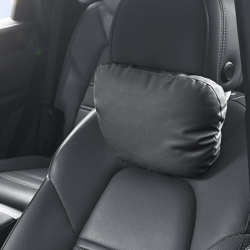 2 Pack Car Neck Pillows, PU Leather Car Headrest Support with Adjustable Strap, Ergonomic Dupont Bio Cotton Head Rest Pillow for Road Trips & Daily Commutes (Black, Soft Style) - color: Black