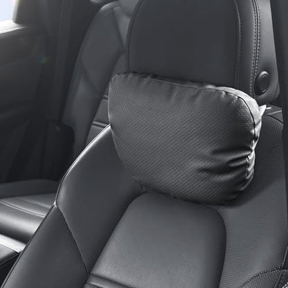 2 Pack Car Neck Pillows, PU Leather Car Headrest Support with Adjustable Strap, Ergonomic Dupont Bio Cotton Head Rest Pillow for Road Trips & Daily Commutes (Black, Soft Style) - color: Black
