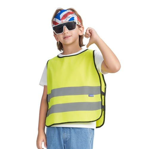 A-SAFETY kids High Vis Reflective construction Safety vest - color: Yellow, size: 6-9Year
