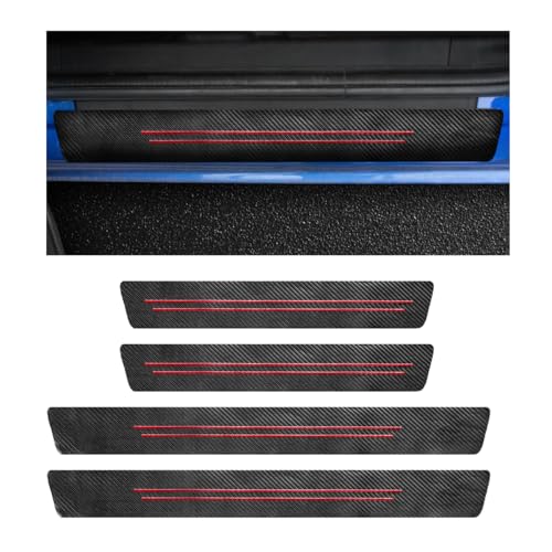 4 PCS Car Door Sill Protector, Waterproof Carbon Fiber Style Car Door Entry Guard Sill Protector, Anti-Scratch Door Threshold Strips Stickers for Most Vehicles, Car Accessories (Red-4pcs) - color: Red