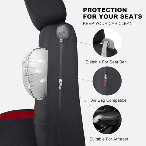 Flying Banner AquaShield Front car seat Covers Set Waterproof Water Resistant arm Rest Compatible Shoulder Seatbelt Compatible Truck seat Protectors Universal fit Non Slip (Red Black, Front Pair) - color: Red Black, size: Front Pair