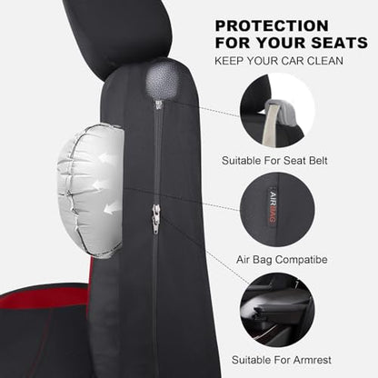 Flying Banner AquaShield Front car seat Covers Set Waterproof Water Resistant arm Rest Compatible Shoulder Seatbelt Compatible Truck seat Protectors Universal fit Non Slip (Red Black, Front Pair) - color: Red Black, size: Front Pair