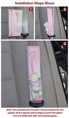 Tianmei 2Pcs Bear Doll Styling Faux Suede Car Seat Belt Strap Cover Shoulder Strap Pad (Pink Color) - color: Bear Pink - 2PCS