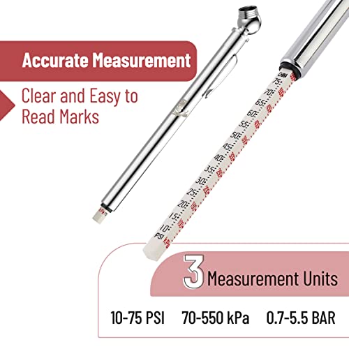 UNCO Pencil Tire Gauge, 2 Pack, 10-75 PSI, Car Tire Air Gauge - color: Silver, size: 2 Pack