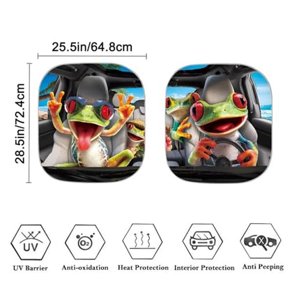 2 Piece Windshield Sun Shade Funny Frog Windshield Sunshade Sun Visor Protector Sun Reflector Blocks UV Sun and Keeps Your Vehicle Cool - color: Funny Frog Printed