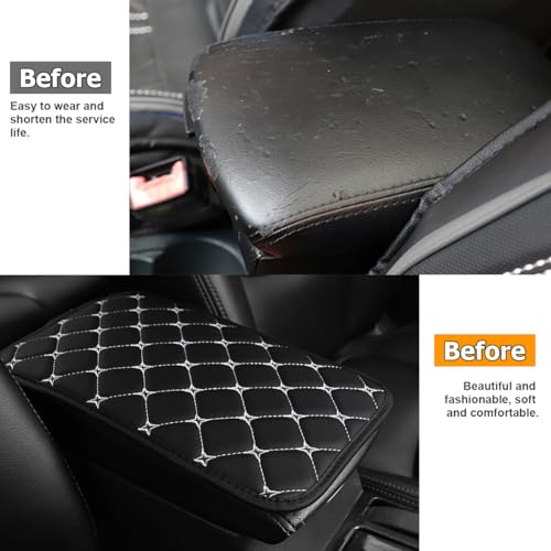HZEL Car Center Console Cushion Pad, PU Leather Vehicle Armrest Protection Cover, Waterproof Automotive Interior Arm Rest Seat Box Mat Accessories, Universal for SUV, Sedan, Truck (Black/White) - color: Black/White