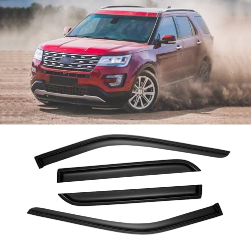 Window Rain Guards for 2011-2019 Ford Explorer, Window Visor Guard Vent Wind Shade Deflector Rain Shield Protector Sun Visor for 11-19 Explorer 2019 2018 2017,Tape-on/Outside-Mount, 4 Pieces - size: For Explorer 11-19