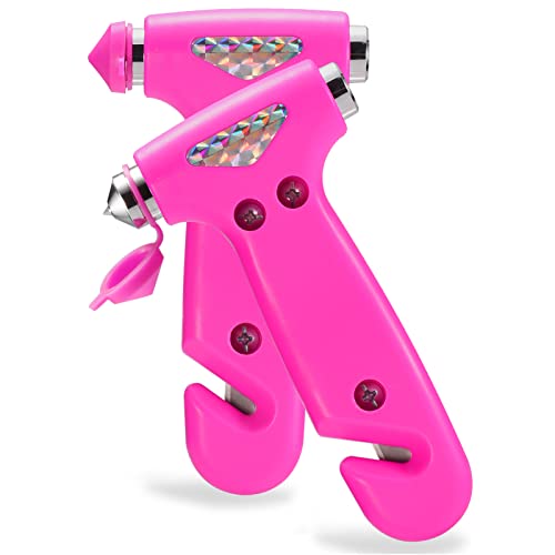 THINKWORK Car Safety Hammer for Teen Girl and Lady's Gifts, 2 Pack Three-in-One Emergency Escape Tool with Window Breaker and Seat Belt Cutter, Safety Emergency Car Escape Tool for Family, Children - color: 2-pink