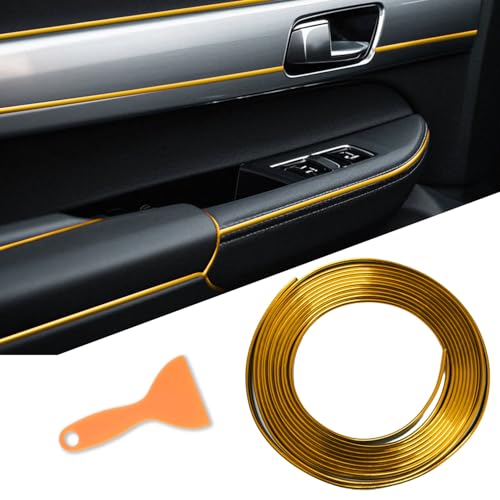 Car Interior Moulding Trim Strips 16.4ft /5M Universal Car Decoration Pinstriping Filler Insert Strips Styling Dashboard Decorative DIY Flexible Strip Garnish Accessory with Installing (Gold Color) - color: Gold Color