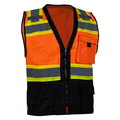 VENDACE Safety Vest Hi Vis Reflective Vest for Men with Pockets ANSI Class 2 High Visibility Construction Work Vest - color: Orange, size: Medium