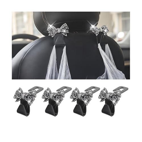 Zpana Bling Car Headreat Hook, 2PCS Crystal Rhinestone Cute Bow Vehicle Seat Back Hanger Storage for Purses Bags Grocery, Diamond Auto Rear Seat Organizer, Universal for SUV Truck Sedan (Pink) - style: Black/4PCS