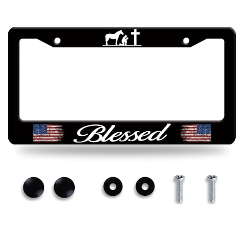 Blessed American Flag License Plate Frame Cross Pray for US License Plate Frames Stainless Steel Accessories Cars Decor with 2 Holes and Screws Fits Standard US CA Vehicles Size 12.2 x 6 Inches - color: Blessed
