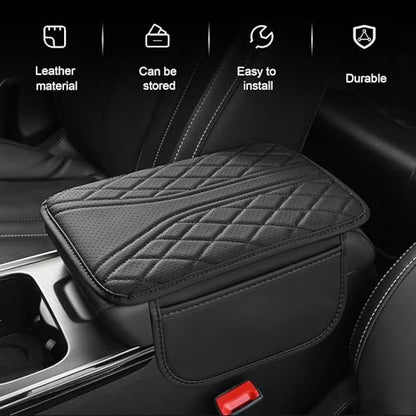 Car Center Console Cover, Leather Automotive Armrest Cushion with 2 Storage Bags, Breathable Armrest Cover, Universal Waterproof Arm Rest Protection Pad for SUV, Sedan, Truck (Black) - color: Black