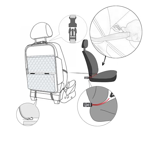 TAIKOO Seat Back Protector + Large Capacity Pocket Storage Organizer,Preventing the Impact of Children Stepping on the Seat Backrest (Cream White) - color: Cream White