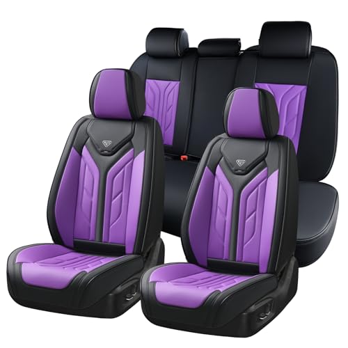 Coverado Car Seat Covers Full Set, Car Seat Protectors Leather Seat Covers for Cars, Automotive Seat Covers Car Accessories Universal Fit for Most Sedans SUV Pick-up Truck(Black&Purple) - color: Black&Purple, size: FullSet