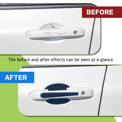 8PCS Car Door Handle Scratch Protector, Carbon Fiber Paint Guard Cover, Bowl Sticker for Most Car Handles (Blue) - color: Blue