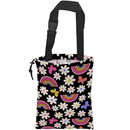 Car Trash Bag Daisy Rainbow Butterfly Car Garbage Bag Hanging Car Trash Can for Back Seat with Drawstring, Waterproof Garbage Bags for Car Accessories Vehicle Travelling Camping Outdoor - color: Daisy Rainbow Butterfly