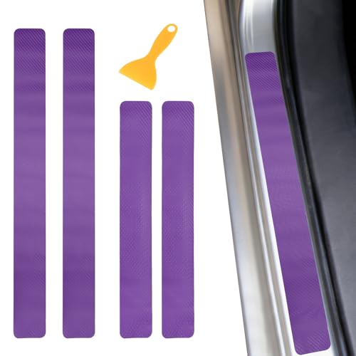 PATIKIL 400/600mm Car Door Sill Plate Protectors, 4Pcs Carbon Fiber Door Edge Step Dust Shield Cover Universal Vehicle Scratch Protection with Scrapers for Cars Trucks RV SUV, Purple - color: Purple
