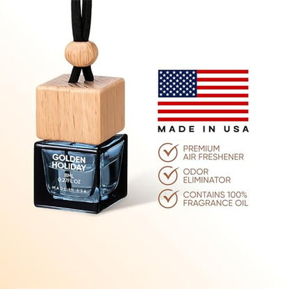 Air Jungles Hanging Car Air Freshener Diffuser 3 Ct, Golden Holiday Scent of Citrus Amber Vanilla, Long Lasting Car Fragrance Odor Eliminator - Premium Essential Oil, Made in USA