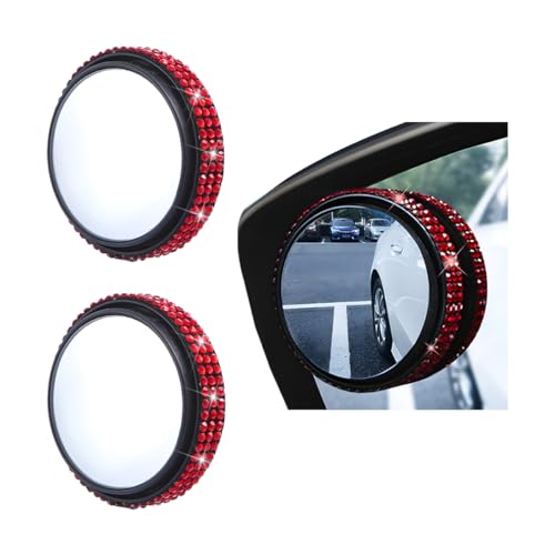 Zpana 2PCS Bling Car Blind Spot Mirror, 2" Crystal Rhinestone HD Glass Round Vehicle Rearview Side Blind Mirror, 360° Wide Angle Auto Exterior Accessories, Universal for SUV Sedan Truck (Red) - color: Red