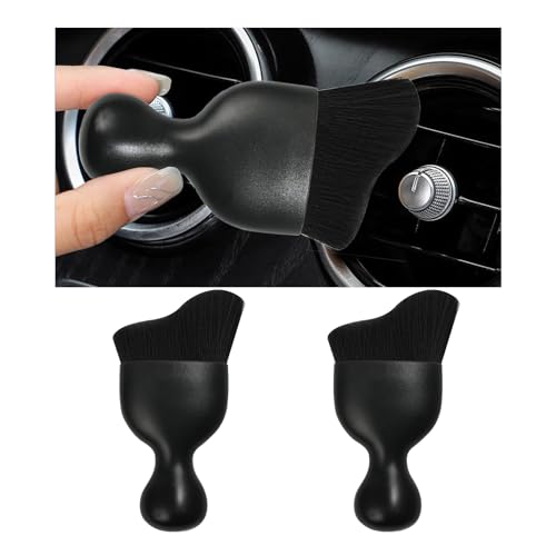 Dickno 2PCS Car Interior Dust Brush, Soft Scratch Free Auto Detailing Brushes, Universal Vehicle Interior Cleaning Tool for Automotive Dashboard, Air Vents, Leather (Black) - color: Black, size: 2 PCS
