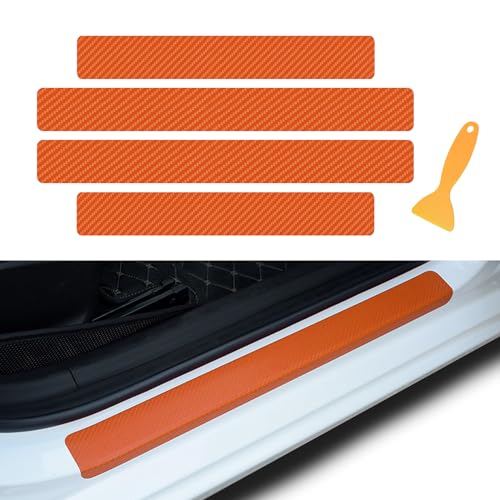 4PCS Car Door Sill Protector, Car Door Edge Guards, 3D Carbon Fiber Auto Door Entry Edge Guard Protection Trim, Universal Waterproof Door Threshold Strips Exterior Accessories for Car Truck - color: Orange