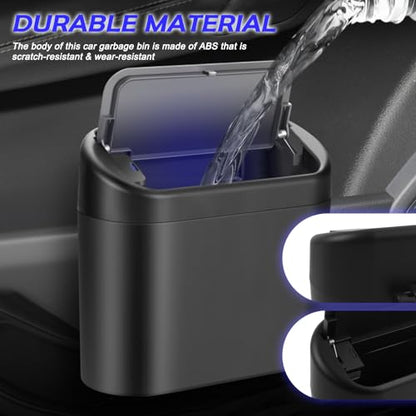 Upgraded Car Trash Cans with Lid & Light,Leakproof Car Trash Bin with 30 Trashes Bags for Door/Seat Backs,Multifunctional Cars Garbage Can as Cars Organizer for Most Vehicles