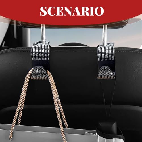 4PCS Car Hooks, Car Seat Headrest Hooks with Sparkling Rhinestone, Universal for Purse, Handbag, Grocery Bags and Coat Vehicle Accessories (White) - color: White