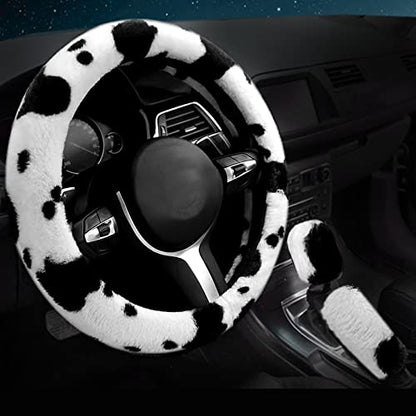 6PCS Set car Interior Aesthetic Accessories, Fluffy Cute Cows Steering Wheel Cover, armrest pad, seat Belt Cover,Gear Shift Cover, Fit Girly car - color: cows