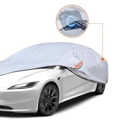 6 Layer Heavy Duty Car Cover Custom Fit for Tesla Model 3 with Charging Port Flap, Waterproof All Weather Car Tarp Outdoor Protection with Cotton Lining - size: Tesla Model 3