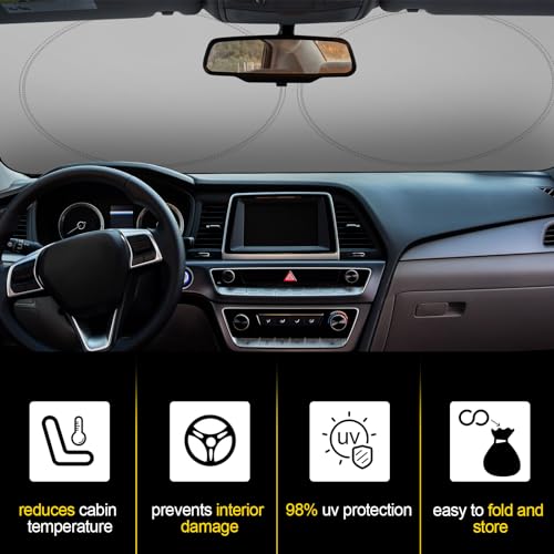 Woanger Windshield Sun Shade Foldable Car Front Window Covers for Car Accessories Sun Heat UV Rays Visor Protector Protection for Universal Cars SUV Truck (Solid Style) - style: Solid Style
