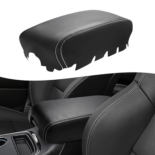 KBH Center Console Armrest Cover Upholstery for Jeep Grand Cherokee & Dodge Durango 2011-2020, Arm Rest Lid Replacement Cover, Vinyl Leather, Black-Gray Stitch - color: Black-Gray Stitch, size: Grand Cherokee & Dodge Durango 2011-2020
