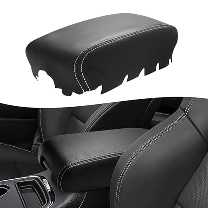 KBH Center Console Armrest Cover Upholstery for Jeep Grand Cherokee & Dodge Durango 2011-2020, Arm Rest Lid Replacement Cover, Vinyl Leather, Black-Gray Stitch - color: Black-Gray Stitch, size: Grand Cherokee & Dodge Durango 2011-2020