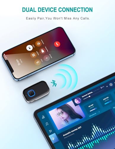 WOCBUY Bluetooth Car Adapter, WOCBUY 3.5mm AUX Bluetooth Receiver for Music Streaming, Wireless Music Audio Adapter with Built-in Mic, Home Stereo, Speakers (Handsfree Car Kits, 16H Playtime)