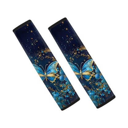 UNICEU Galaxy Blue Butterfly Car Seat Belt Covers, Soft Shoulder Strap Pad for Kids Adults, 2 Packs Soft Neoprene Safety Seatbelt Shoulder Strap - color: Moon Blue Butterfly