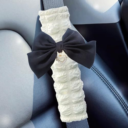 Fashion Big Bow Car Seat Belt Cover Pads (2 in a Pack), Car Accessories Seat Belt Shoulder Strap Protector Universal Seat Belt Cover (Black) - color: black