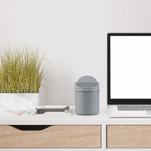2 L Plastic Mini Desktop Trash Can, Tiny Garbage Can with Swing Lid, Gray - color: gray