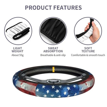 4th of July Flag Steering Wheel Covers Non Slip Neoprene Universal 15 Inch Steering Wheel Protector Car Cover for Men Women - color: 4th Of July Flag