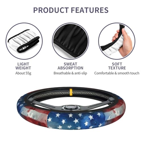 4th of July Flag Steering Wheel Covers Non Slip Neoprene Universal 15 Inch Steering Wheel Protector Car Cover for Men Women - color: 4th Of July Flag