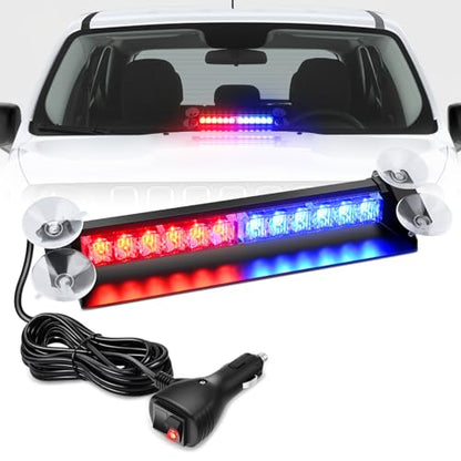 Nilight 12LED Traffic Advisor Strobe Light Bar Red Blue Emergency Warning Hazard Safety Dash Front/Rear Windshield Flashing Lights for Cars Trucks Police Firefighter Plow Construction Vehicles - color: Red Blue
