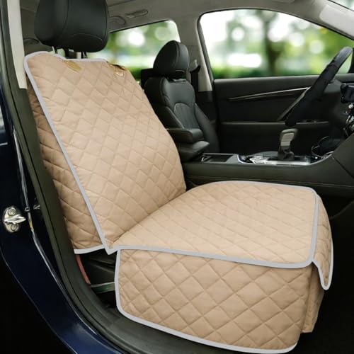 Bark Lover Deluxe Dog Seat Cover for Front Seat-More Durable Waterproof Front Seat Protector, High Heat Resistant and Nonslip Front Seat Cover for Dogs Kids, Universal Size (Beige MAT) - color: Beige-MAT