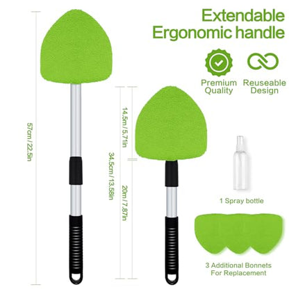 Windshield Cleaner Tool 22.5" L - Car Interior&Exterior Window Cleaning Kit with Extendable Handle&4 Microfiber Pads and Thick Large Wash Sponge, Auto Glass Wiper Brush Kit for Cars Home (7pcs Green) - color: Green