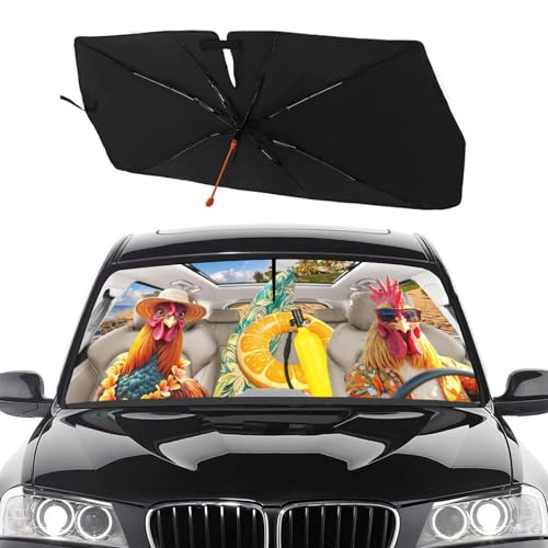 Socira Funny Rooster Chicken Car Windshield Sunshade Umbrella Foldable Umbrella Sun Shade Windshield Cover Sunshade Car Accessories Blocks Uv Rays Keeps Cool (57" X 30") - color: Color-0705-6, size: 57X31 Inch