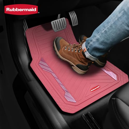 Rubbermaid Car Floor Mat, Heavy Duty All-Weather Car Mats Full Set with Dual-Tone Pink and Sliver Aluminum Inserts – Universal Fit, Anti-Slip Backing, Trim-to-Fit for Most SUV, Sedan, Van - color: Pink & Silver