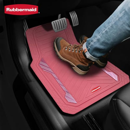 Rubbermaid Car Floor Mat, Heavy Duty All-Weather Car Mats Full Set with Dual-Tone Pink and Sliver Aluminum Inserts – Universal Fit, Anti-Slip Backing, Trim-to-Fit for Most SUV, Sedan, Van - color: Pink & Silver