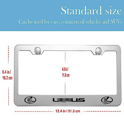 2 Pieces Aluminum Alloy Silver Fit for Lexus License Plate Frame, Applicable to Standard US License Plate Frame-L8