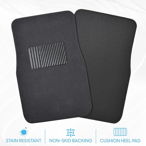 Premium 4 Piece Set of Carpet Car Floor Mats with Vinyl Safety Heel Pad for Car, Truck, SUV, Coupe Sedan, Black (MT-100-BK) Pack of 1 - color: Charcoal