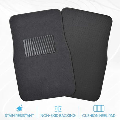 Premium 4 Piece Set of Carpet Car Floor Mats with Vinyl Safety Heel Pad for Car, Truck, SUV, Coupe Sedan, Black (MT-100-BK) Pack of 1 - color: Charcoal